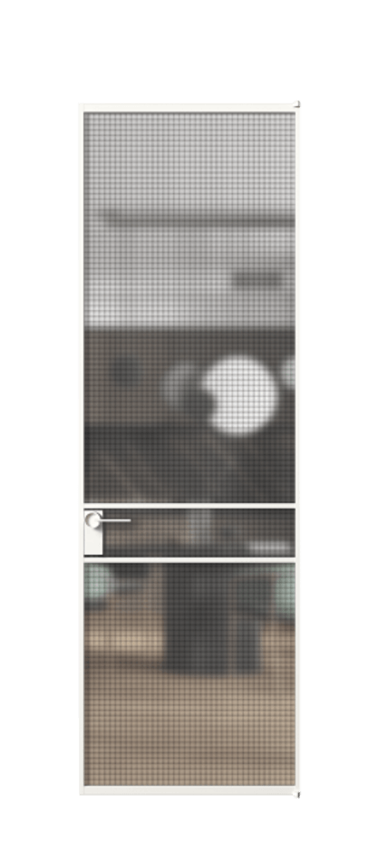 Алюминиевая дверь АЛПЛ040.02 Алюминий Белый Декоративное стекло с сеткой "Mesh silver", триплекс, 6 мм Цена 138890  | Volhovec