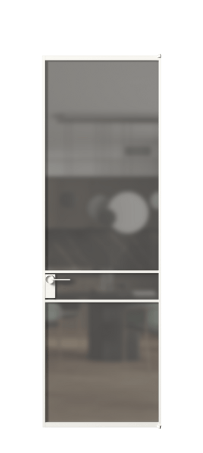 Алюминиевая дверь АЛПЛ040.02 Алюминий Белый Сатинированное серое стекло, триплекс, 6 мм Цена 130890  | Volhovec