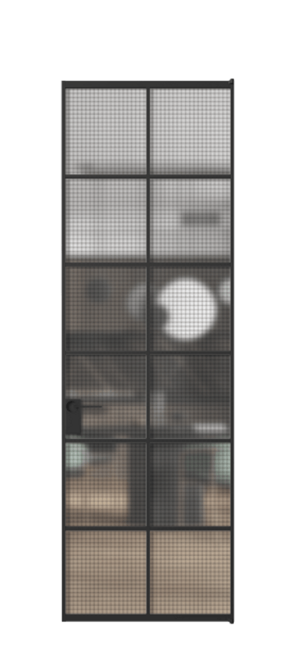 Алюминиевая дверь АЛПЛ040.05 Алюминий Черный Декоративное стекло с сеткой "Mesh silver", триплекс Цена 130930  | Volhovec