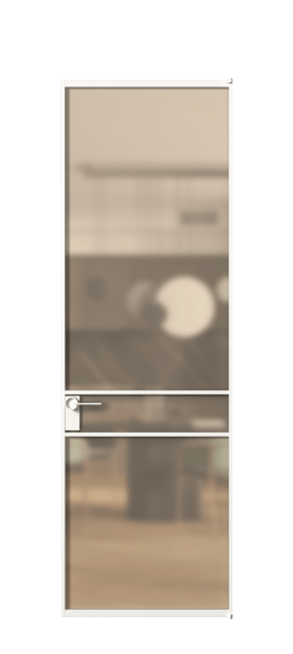 Алюминиевая дверь АЛПЛ040.02 Алюминий Белый Сатинированное оранжевое стекло, триплекс, 6мм Цена 130890  | Volhovec