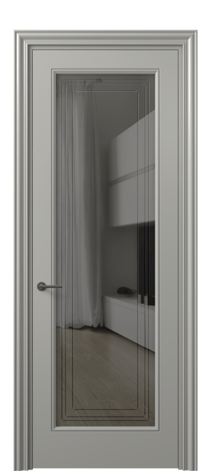 Межкомнатная дверь Mascot 8400 Матовый нейтральный серый Прозрачное серое стекло с гравировкой "Грани", триплекс Цена 82499 ₽ | Volhovec