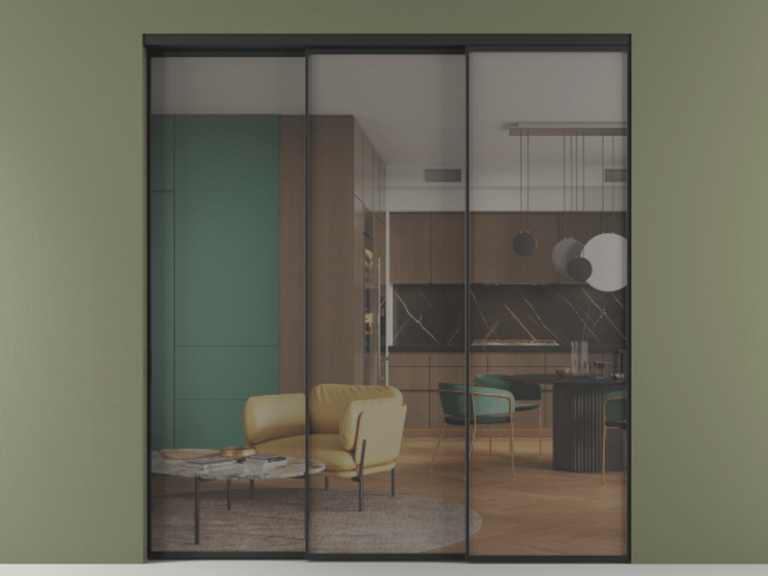 Перегородка Formato внутри проёма телескопик синхро 2 АЛПР 040.01 Алюминий Черный Прозрачное серое стекло, триплекс, 6 мм. Скрытый короб ЧЕР Цена 335500 ₽ 1. Полотно 3 шт.  (800/2100 мм)
2. Комплект установки раздвижной системы
3. Базовый комплект фурнитуры
4. Комплект фурнитуры телескопик синхро-2
5.Ручка RONDO
. Фабрика дверей Волховец 8 (800) 551 43 19  Перегородка Formato внутри проёма телескопик синхро 2 АЛПР 040.01 Алюминий Черный Прозрачное серое стекло, триплекс, 6 мм Цена 335500 ₽  | Volhovec