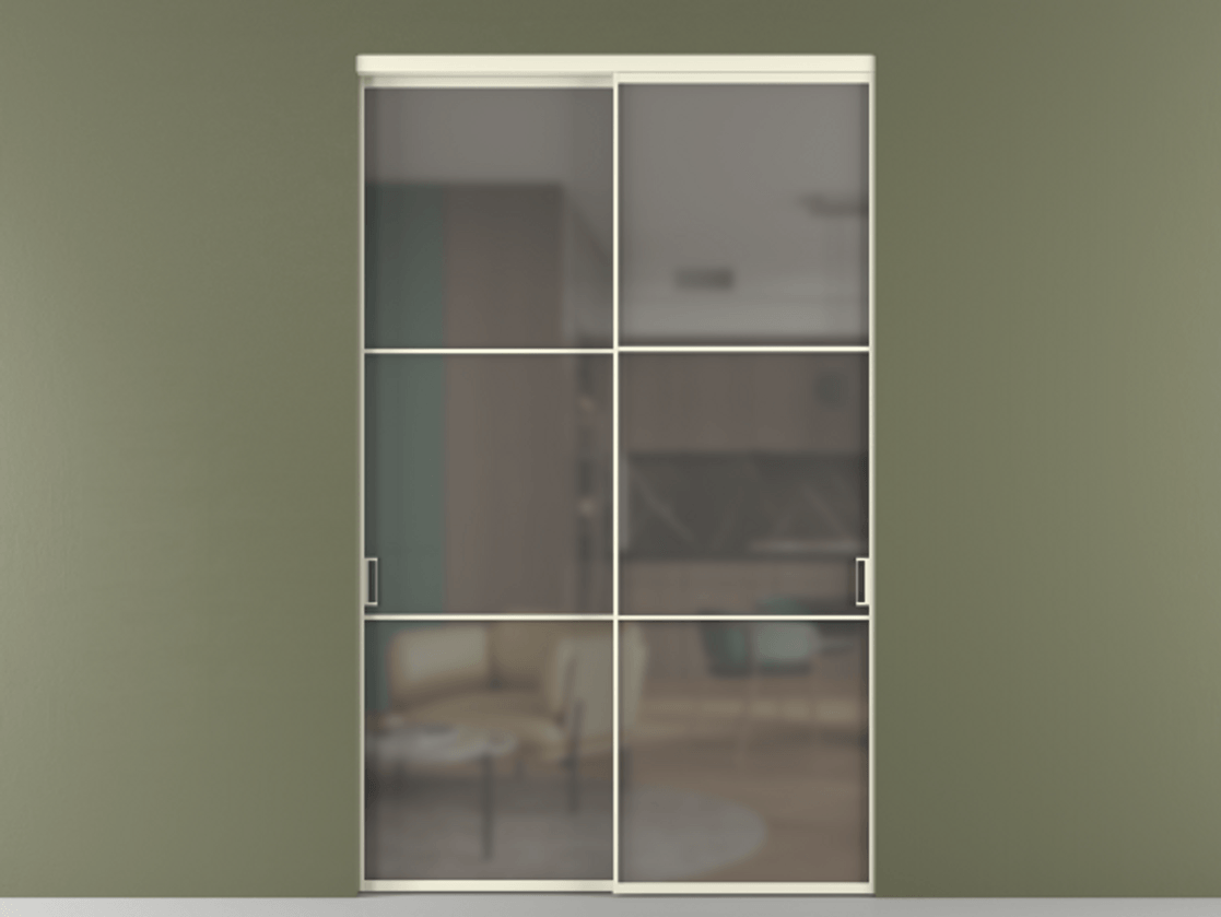 Перегородка Формато внутри проёма 2 створки АЛПР 040.03 Алюминий молочно-белый Сатинированное серое стекло, триплекс Цена 462300 ₽  | Volhovec